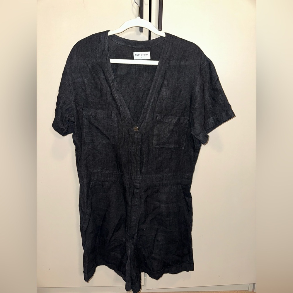 Rivet Utility Linen Black Romper Size Large